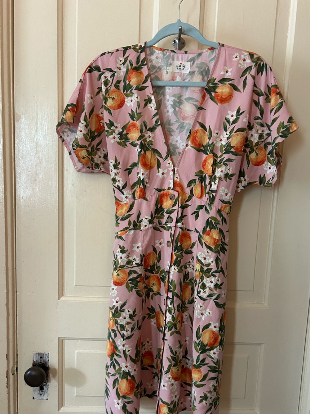 Marine Layer Camila Pink Floral and fruit dress L
